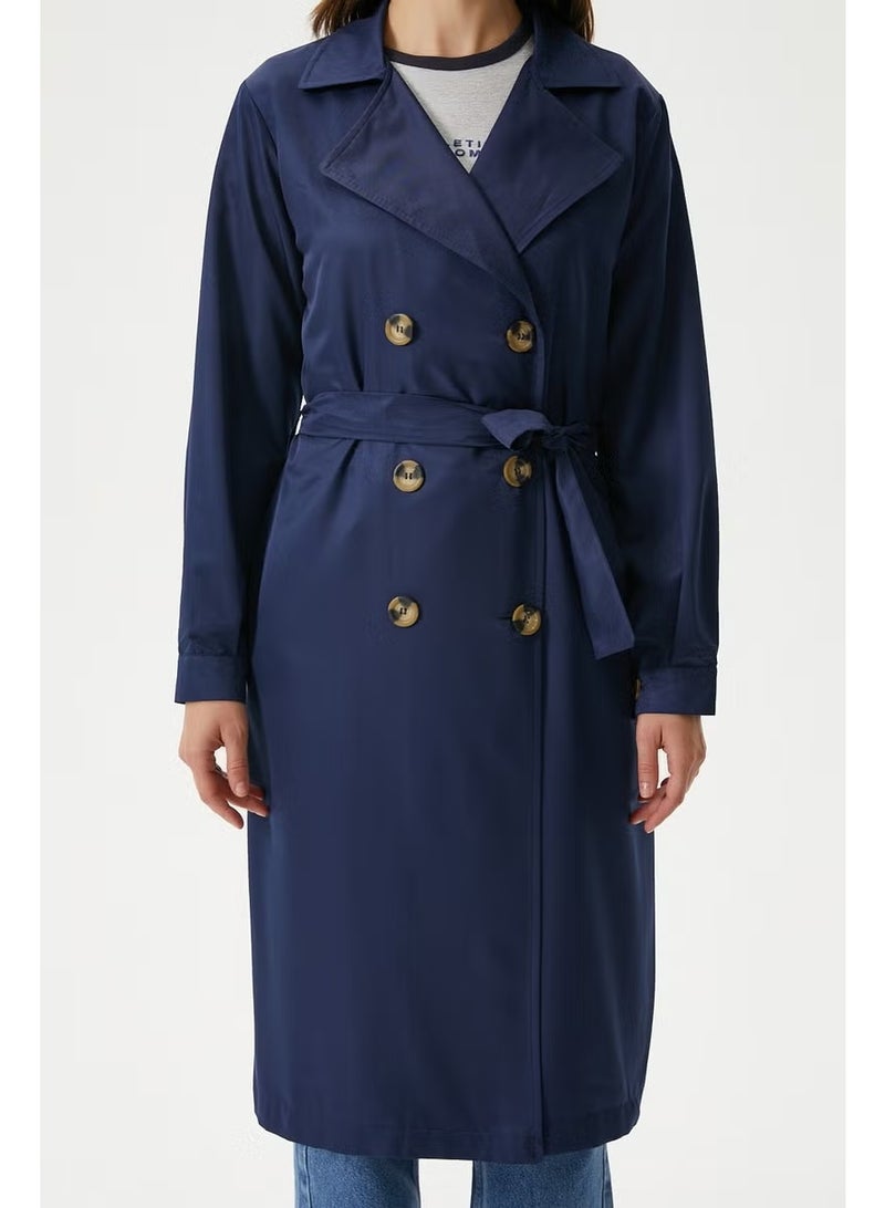 Ritnice Women's Light Seasonal Navy Blue Trench Coat - Image 2